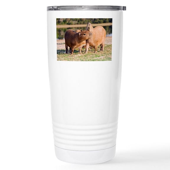CafePress - Capybara By A Lake Stainless Steel Travel Mug - Insulated Stainless Steel Travel Tumbler 20 oz.