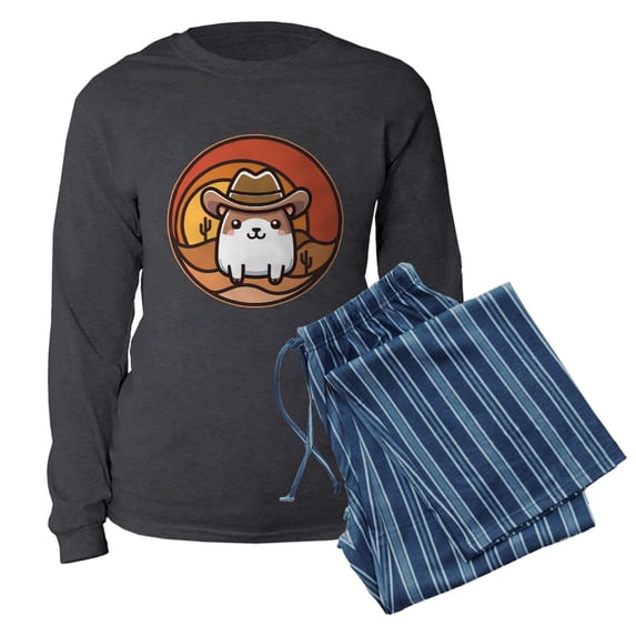 CafePress - Capybara Cowboy Sunset - Women's Long Sleeve Charcoal Gray Pajamas