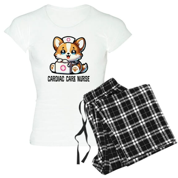 CafePress - Cardiac Care Nurse Puppy - Women's Short Sleeve Print T-Shirt and Pants Light Cotton Pajama Set