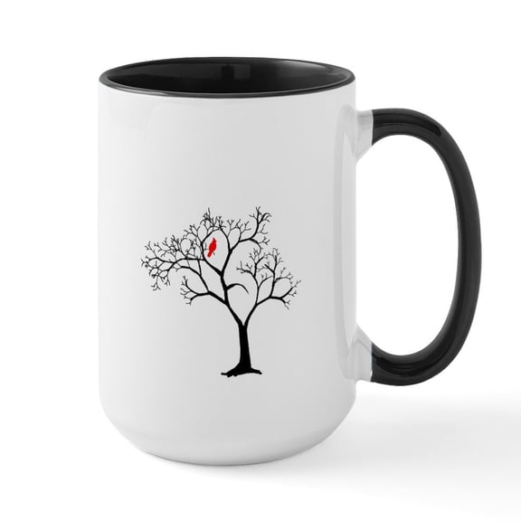 CafePress - Cardinal In Snowy Tree Large Mug - 15 oz Ceramic Large White Novelty Mug