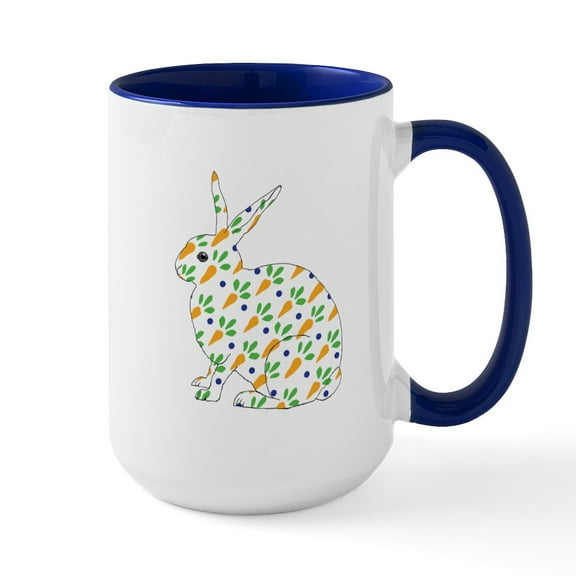 CafePress - Carrot Calico Rabbit - 15 oz Ceramic Large White Novelty Mug