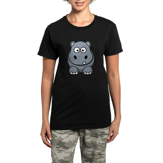 CafePress - Cartoon Hippo Pajamas - Women's Short Sleeve Print T-Shirt and Pants Dark Cotton Pajama Set