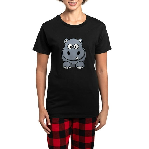 CafePress - Cartoon Hippo Pajamas - Women's Short Sleeve Print T-Shirt and Pants Dark Cotton Pajama Set