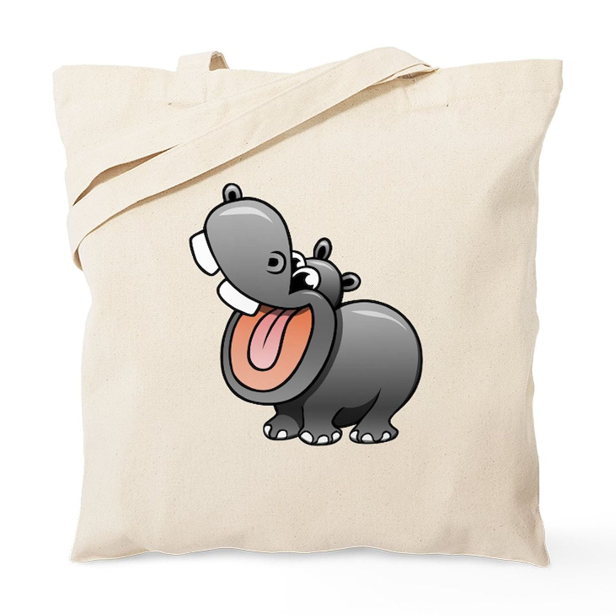 CafePress Hippopotamus Canvas Tote Bag - Reusable Natural Cotton Shopping Bag With Fun Print, Small Or Medium