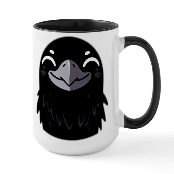 CafePress - Cartoon Raven Smiling - 15 oz Ceramic Large White Novelty Mug