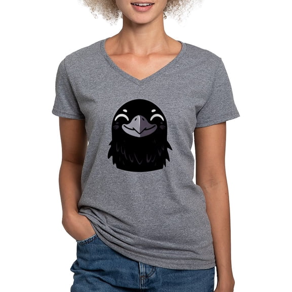 CafePress - Cartoon Raven Smiling Women's V Neck T Shirt - Women's V-Neck Dark T-Shirt