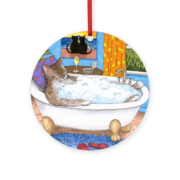 CafePress - Cat 567 - Round Wood Ornament 4"