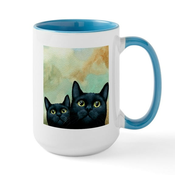 CafePress - Cat 607 Black Cats Mugs - 15 oz Ceramic Large White Novelty Mug
