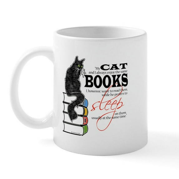 CafePress - Cat And Books 2 Mug - 11 oz Ceramic Mug - Novelty Coffee Tea Cup