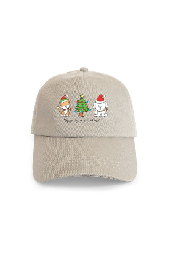 - Cat And Dog Christmas Cap - Adjustable 100% Brushed Unisex Casual Cotton Baseball Cap, Beige, 1