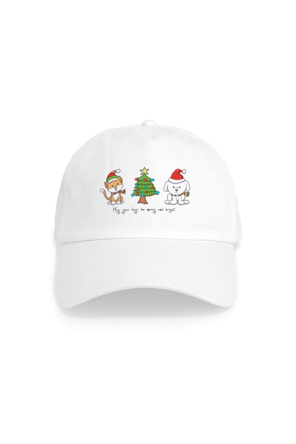 - Cat And Dog Christmas Cap - Adjustable 100% Brushed Unisex Casual Cotton Baseball Cap, Beige, 1