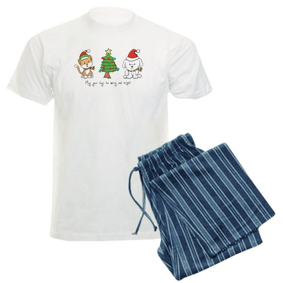 CafePress - Cat And Dog Christmas Men's Light Pajamas - Men's Light Loose Fit Cotton Pajama Set