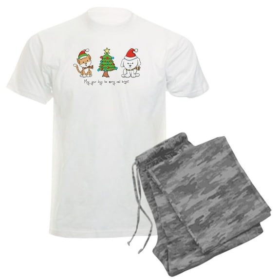 CafePress - Cat And Dog Christmas Men's Light Pajamas - Men's Light Loose Fit Cotton Pajama Set