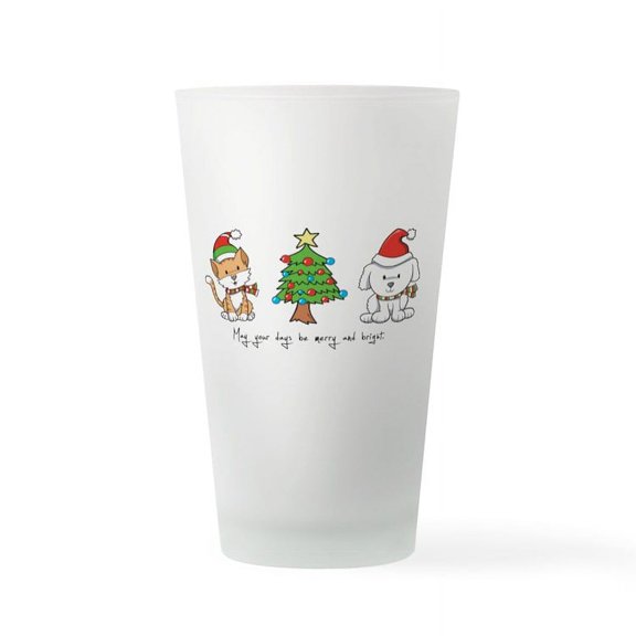 CafePress - Cat And Dog Christmas Pint Glass - Pint Glass, Drinking Glass, 16 oz. CafePress