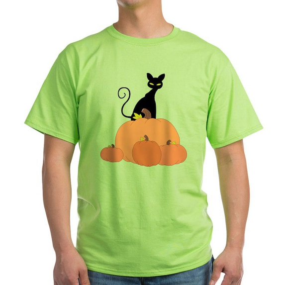 CafePress - Cat And Pumpkins T Shirt - Light T-Shirt - CP