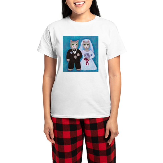 CafePress - Cat Bride Women's Light Pajamas - Women's Short Sleeve Print T-Shirt and Pants Light Cotton Pajama Set