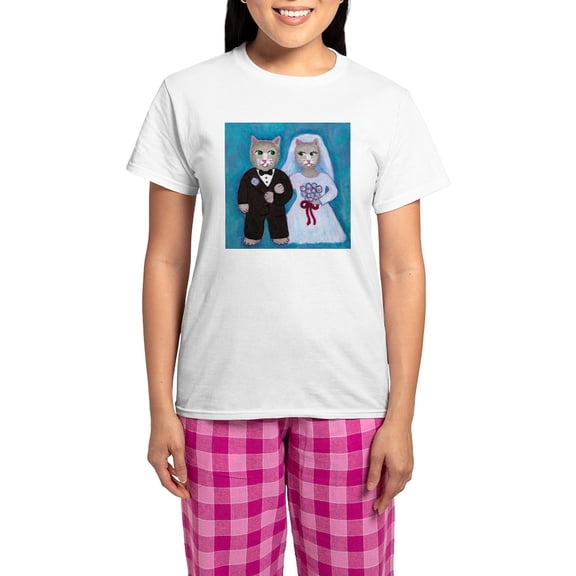 CafePress - Cat Bride Women's Light Pajamas - Women's Short Sleeve Print T-Shirt and Pants Light Cotton Pajama Set