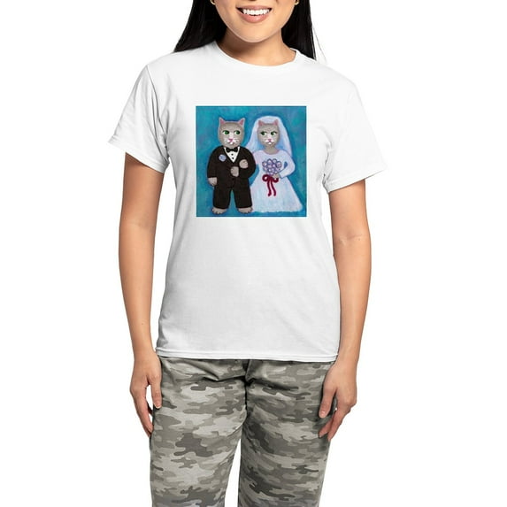CafePress - Cat Bride Women's Light Pajamas - Women's Short Sleeve Print T-Shirt and Pants Light Cotton Pajama Set