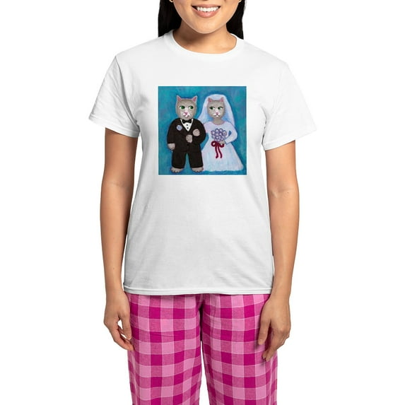 CafePress - Cat Bride Women's Light Pajamas - Women's Short Sleeve Print T-Shirt and Pants Light Cotton Pajama Set