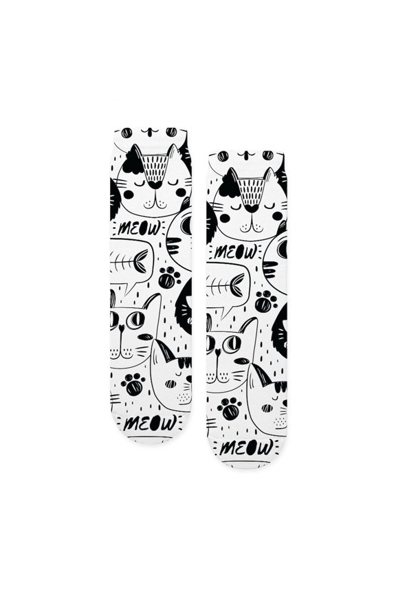 - Cat Faces - Unisex Novelty Printed Crew Adult Socks