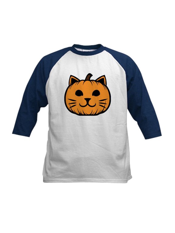 - Cat Jack O Lantern Pumpkin Kids Baseball T Shirt - Kids Cotton Baseball Jersey, 3/4 Sleeve Shirt