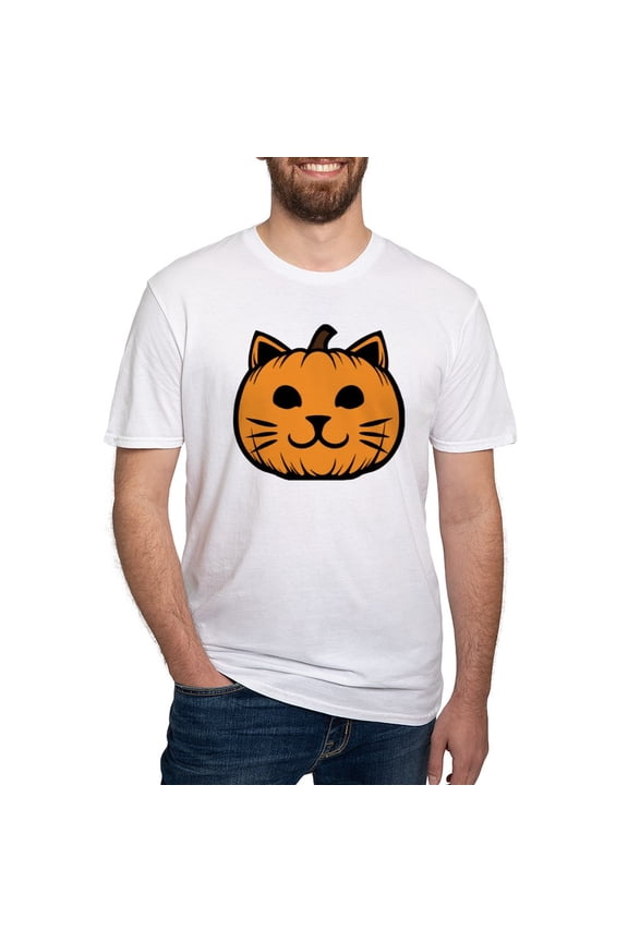 - Cat Jack O Lantern Pumpkin Men's Classic T Shirt - Fitted T-Shirt, Vintage Fit Soft Cotton Tee