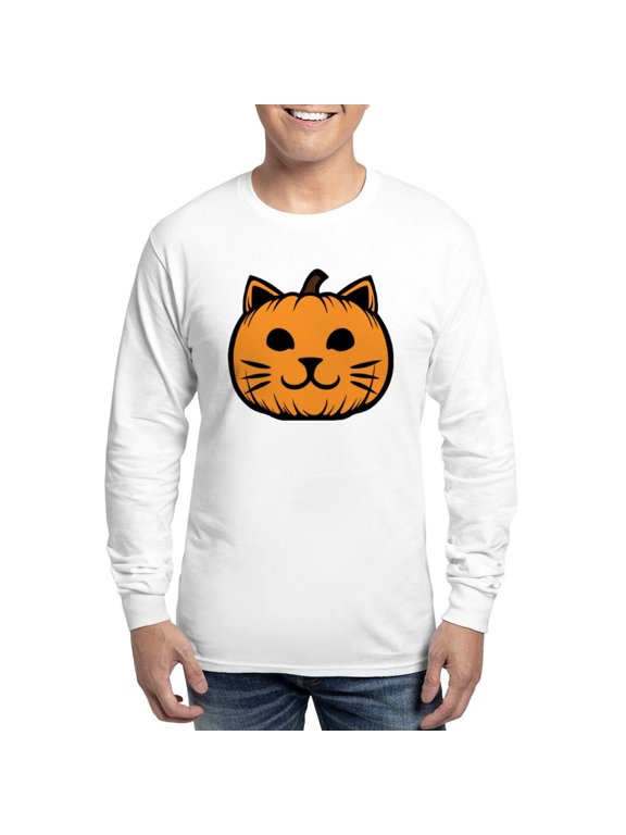- Cat Jack O Lantern Pumpkin Men's Long Sleeve T Shirt - Unisex Cotton Long Sleeve T-Shirt