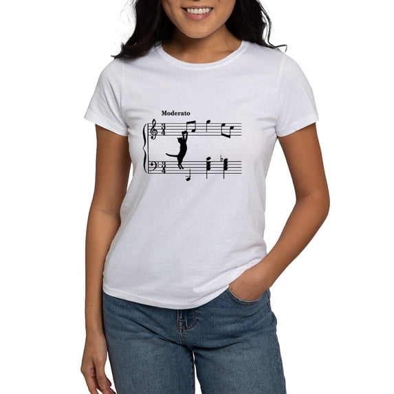 CafePress - Cat Jumping To Note T Shirt - Women's Classic T-Shirt