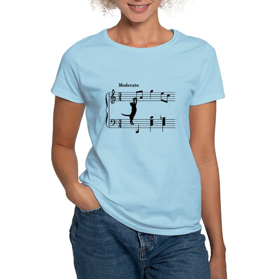 CafePress - Cat Jumping To Note T Shirt - Women's Classic T-Shirt