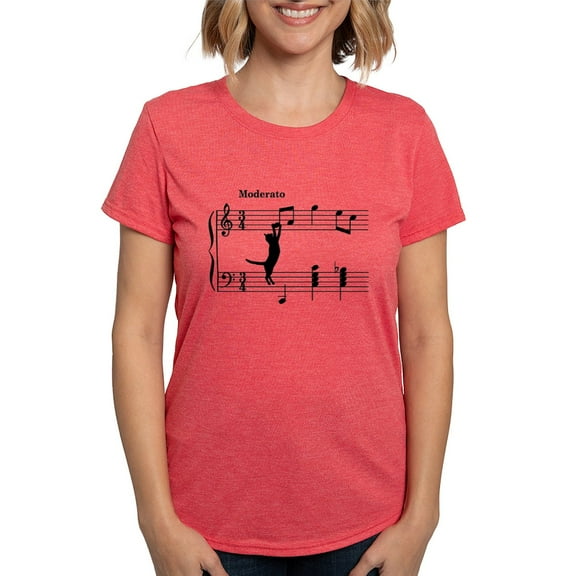 CafePress - Cat Jumping To Note T Shirt - Womens Tri-blend T-Shirt