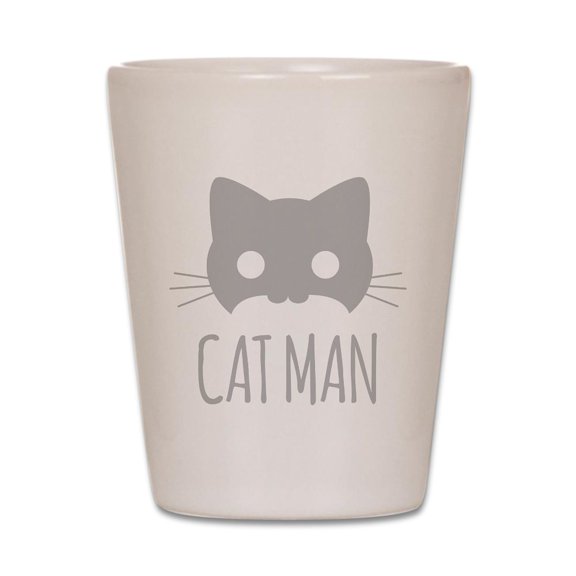 CafePress - Cat Man - White Shot Glass, Unique and Funny Shot Glass