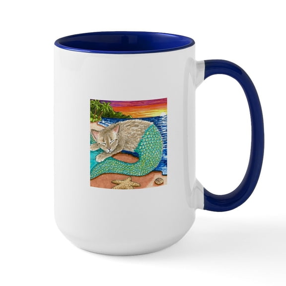 CafePress - Cat Mermaid 23 Mugs - 15 oz Ceramic Large White Novelty Mug