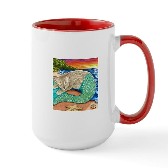 CafePress - Cat Mermaid 23 Mugs - 15 oz Ceramic Large White Novelty Mug