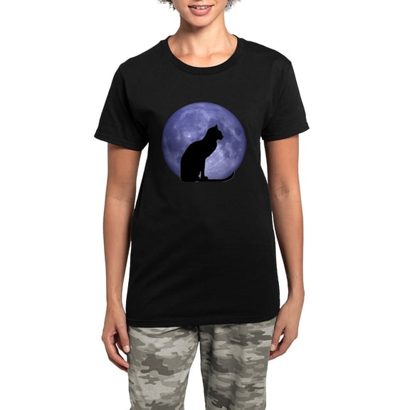 CafePress - Cat & Moon Women's Dark Pajamas - Women's Short Sleeve Print T-Shirt and Pants Dark Cotton Pajama Set