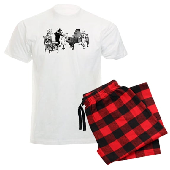 CafePress - Cat Music Men's Light Pajamas - Men's Light Loose Fit Cotton Pajama Set
