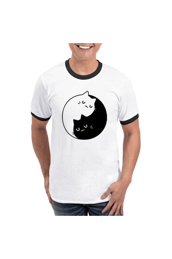 - Cat Pun T Shirts Men's Ringer T Shirt - 100% Cotton Ringed T-Shirt