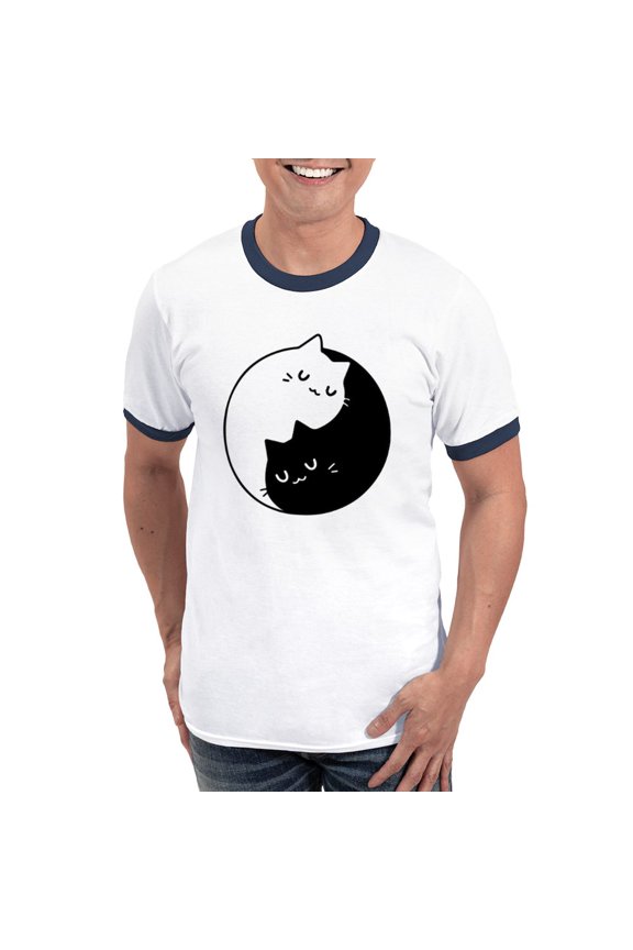 - Cat Pun T Shirts Men's Ringer T Shirt - 100% Cotton Ringed T-Shirt