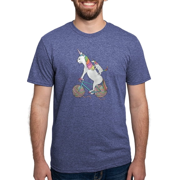 CafePress - Cat Unicorn Riding Unicorn Cat Who's Riding A Bike - Mens Tri-blend T-Shirt