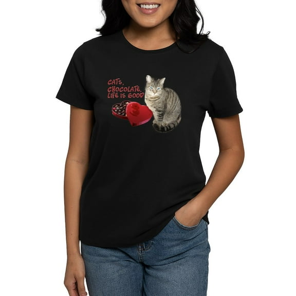 CafePress - Cats And Chocolate T Shirt - Women's Traditional Fit Dark T-Shirt
