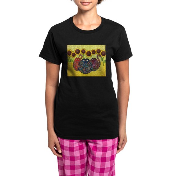 CafePress - Cats And Sunflowers Pajamas - Women's Short Sleeve Print T-Shirt and Pants Dark Cotton Pajama Set