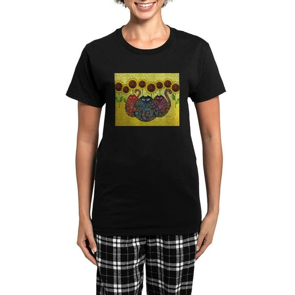 CafePress - Cats And Sunflowers Pajamas - Women's Short Sleeve Print T-Shirt and Pants Dark Cotton Pajama Set
