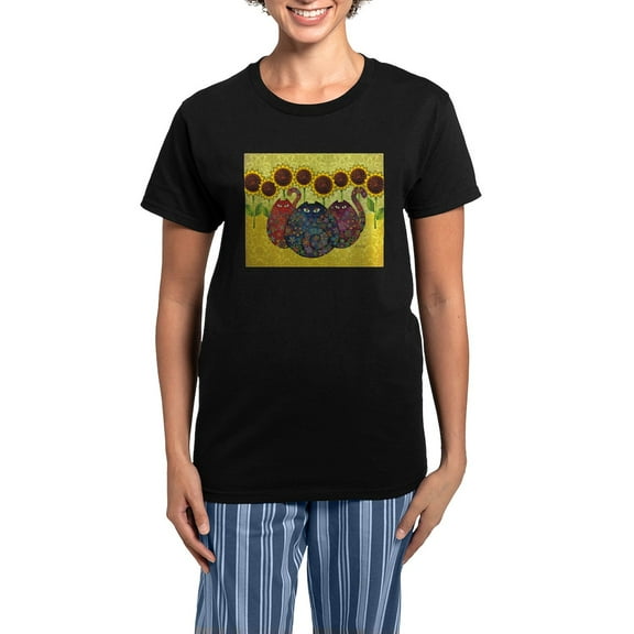 CafePress - Cats And Sunflowers Pajamas - Women's Short Sleeve Print T-Shirt and Pants Dark Cotton Pajama Set