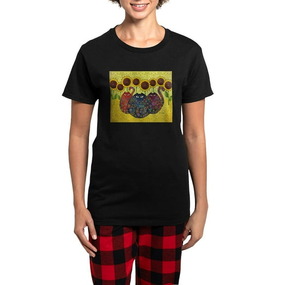 CafePress - Cats And Sunflowers Pajamas - Women's Short Sleeve Print T-Shirt and Pants Dark Cotton Pajama Set