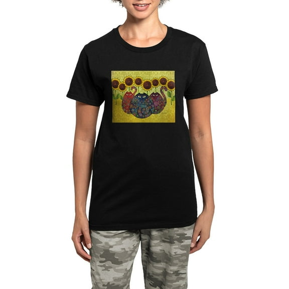 CafePress - Cats And Sunflowers Pajamas - Women's Short Sleeve Print T-Shirt and Pants Dark Cotton Pajama Set