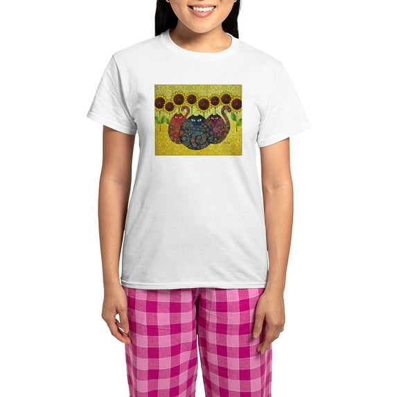 CafePress - Cats And Sunflowers Pajamas - Women's Short Sleeve Print T-Shirt and Pants Light Cotton Pajama Set