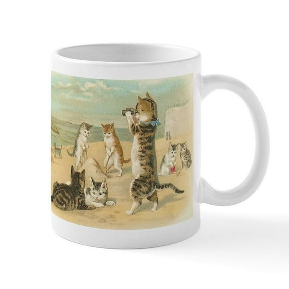 CafePress - Cats At The Beach, Vintage Art Poster Mugs - 11 oz Ceramic Mug - Novelty Coffee Tea Cup