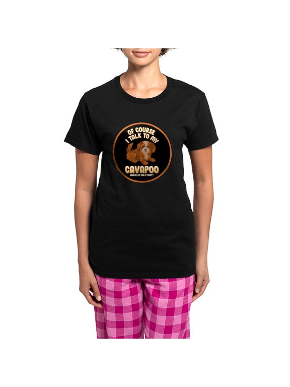 - Cavapoo Dog Cute Pajamas - Women's Short Sleeve Print T-Shirt and Pants Dark Cotton Pajama Set