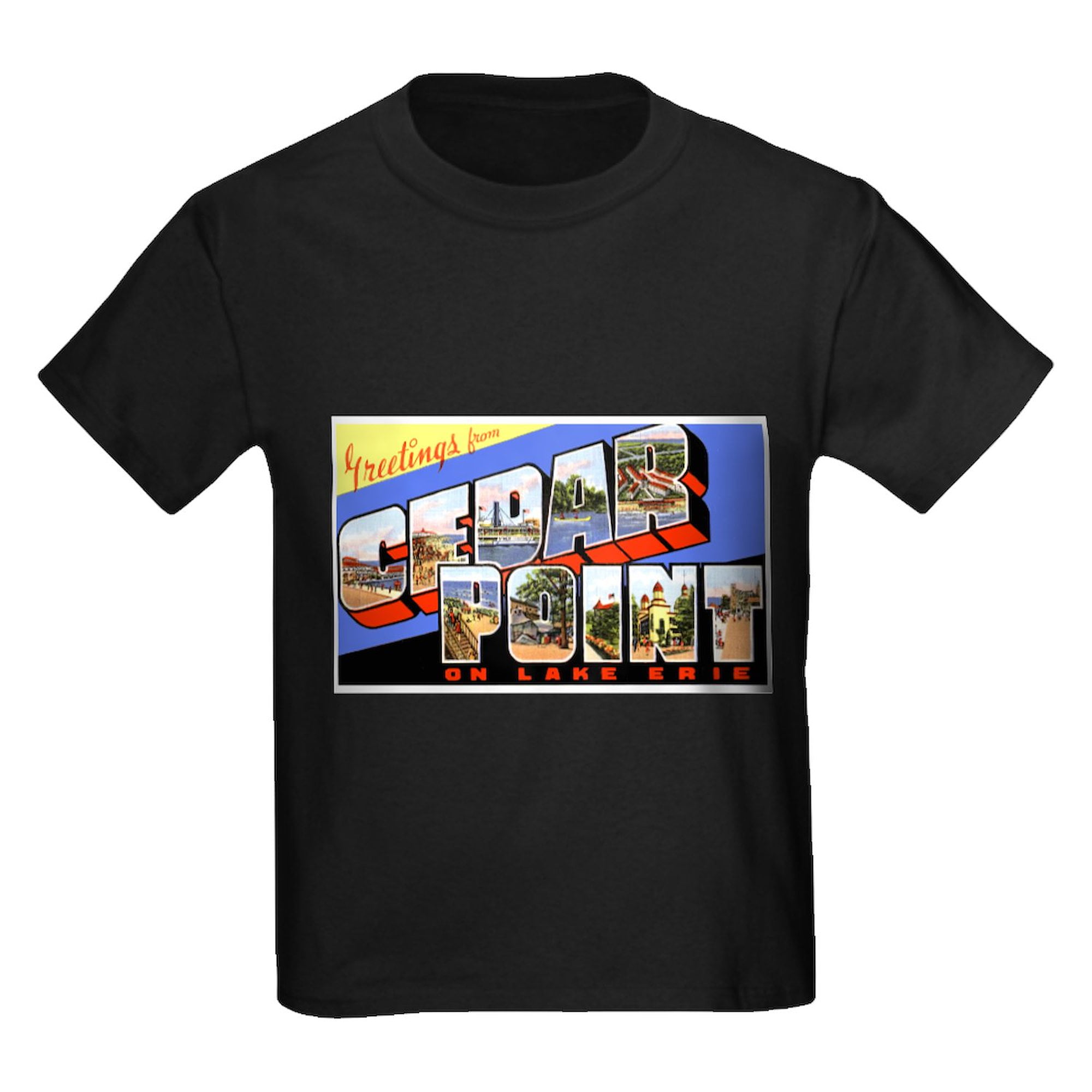 CafePress - Cedar Point Ohio Greetings (Front) Kids Dark T Shi