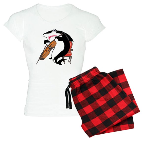 CafePress - Cello Shark Women's Light Pajamas - Women's Short Sleeve Print T-Shirt and Pants Light Cotton Pajama Set