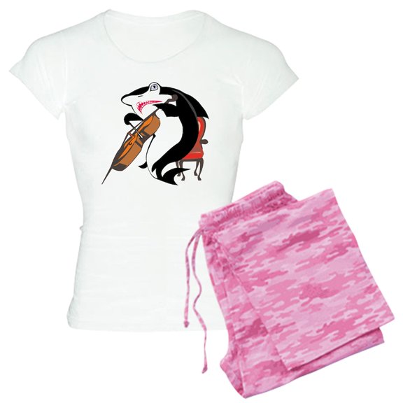 CafePress - Cello Shark Women's Light Pajamas - Women's Short Sleeve Print T-Shirt and Pants Light Cotton Pajama Set